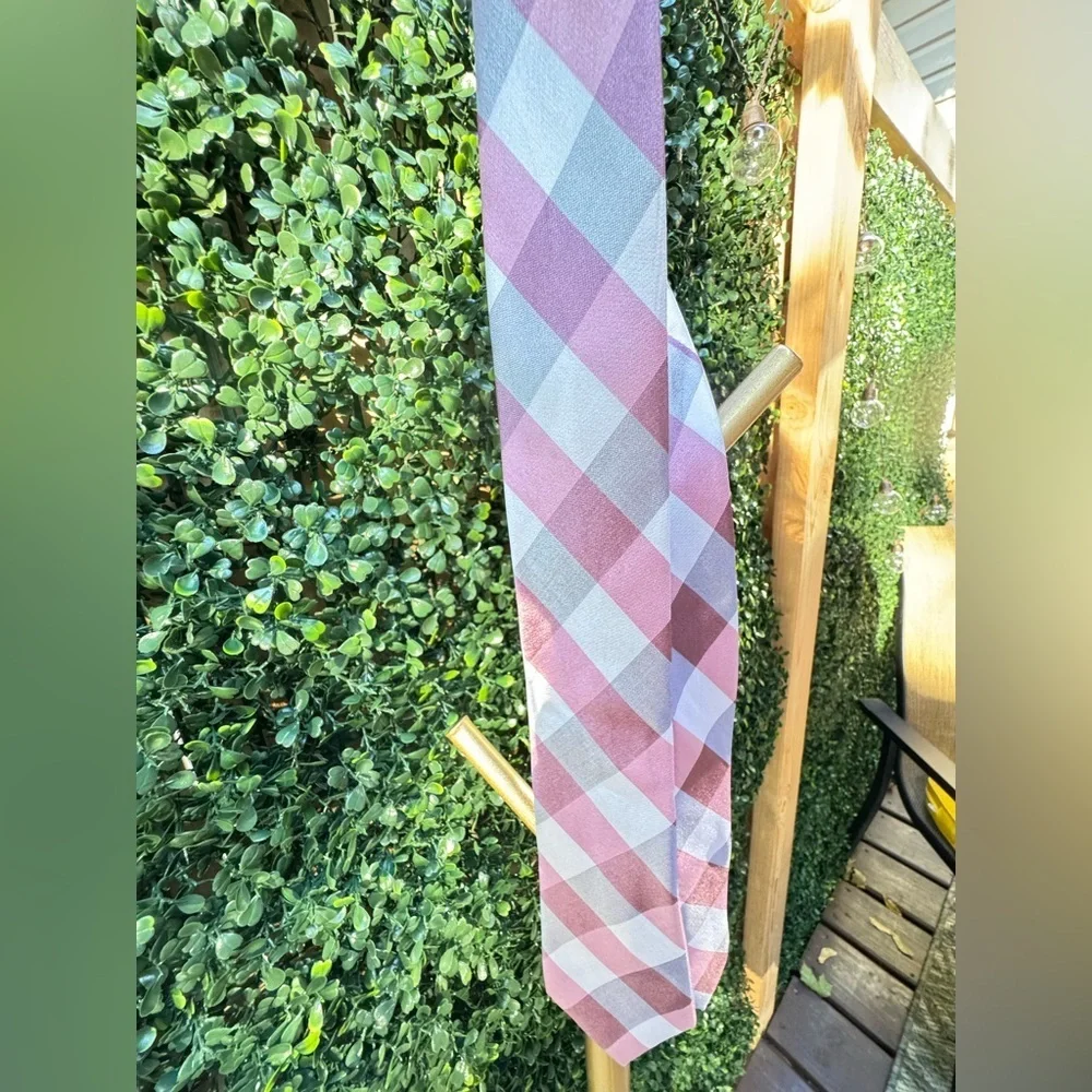 Express Tie Silk Blend Gray Red Pink Stripe Plaid Necktie Mens